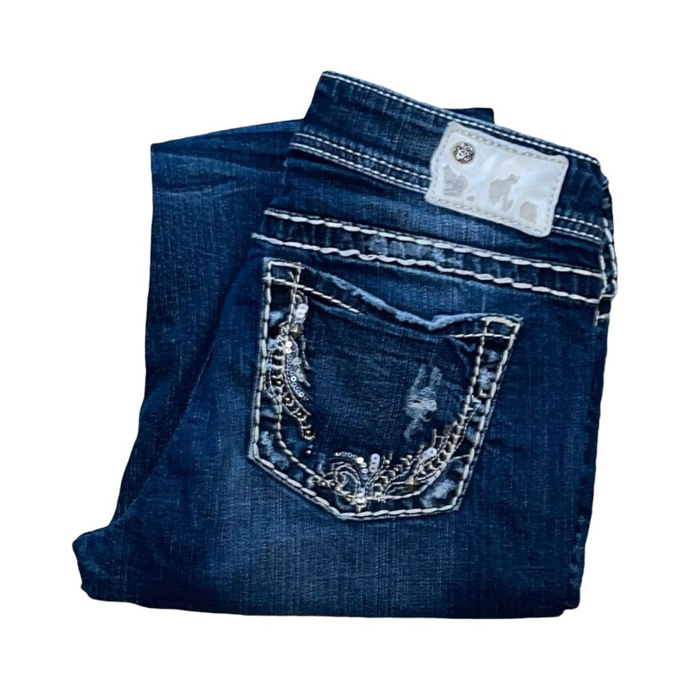 Silver Jeans Suki Distressed Embroidered Embellished Floral Bootcut Jeans 29 29